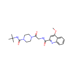 COc1cc(C(=O)NCC(=O)N2CCN(C(=O)NC(C)(C)C)CC2)nc2ccccc12 ZINC000141711458