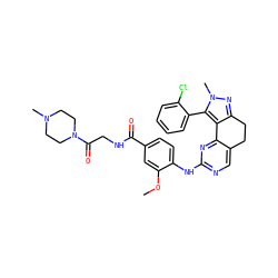COc1cc(C(=O)NCC(=O)N2CCN(C)CC2)ccc1Nc1ncc2c(n1)-c1c(nn(C)c1-c1ccccc1Cl)CC2 ZINC000143088062