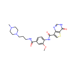 COc1cc(C(=O)NCCCN2CCN(C)CC2)ccc1NC(=O)c1csc2c(=O)[nH]cnc12 ZINC000584904960