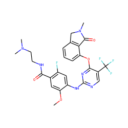 COc1cc(C(=O)NCCN(C)C)c(F)cc1Nc1ncc(C(F)(F)F)c(Oc2cccc3c2C(=O)N(C)C3)n1 ZINC000138486361