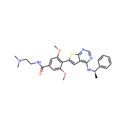 COc1cc(C(=O)NCCN(C)C)cc(OC)c1-c1cc2c(N[C@H](C)c3ccccc3)ncnc2s1 ZINC000653686948