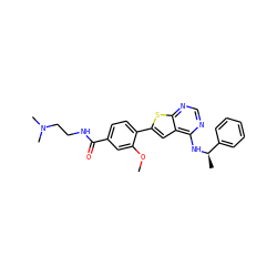 COc1cc(C(=O)NCCN(C)C)ccc1-c1cc2c(N[C@H](C)c3ccccc3)ncnc2s1 ZINC000653699907