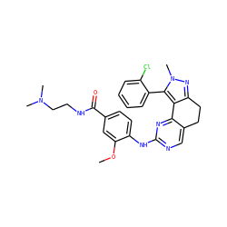 COc1cc(C(=O)NCCN(C)C)ccc1Nc1ncc2c(n1)-c1c(nn(C)c1-c1ccccc1Cl)CC2 ZINC000141192362