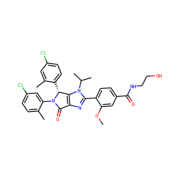 COc1cc(C(=O)NCCO)ccc1-c1nc2c(n1C(C)C)[C@@H](c1ccc(Cl)cc1C)N(c1cc(Cl)ccc1C)C2=O ZINC000169705735