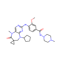 COc1cc(C(=O)NN2CCN(C)CC2)ccc1Nc1ncc2c(n1)N(C1CCCC1)CC1(CC1)C(=O)N2C ZINC000115491575