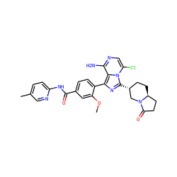 COc1cc(C(=O)Nc2ccc(C)cn2)ccc1-c1nc([C@@H]2CC[C@H]3CCC(=O)N3C2)n2c(Cl)cnc(N)c12 ZINC000145494640