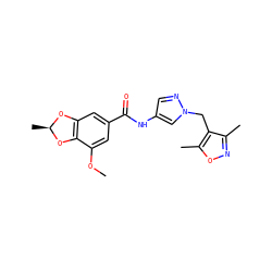 COc1cc(C(=O)Nc2cnn(Cc3c(C)noc3C)c2)cc2c1O[C@@H](C)O2 ZINC000115730703