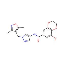 COc1cc(C(=O)Nc2cnn(Cc3c(C)noc3C)c2)cc2c1OCCO2 ZINC000115731142
