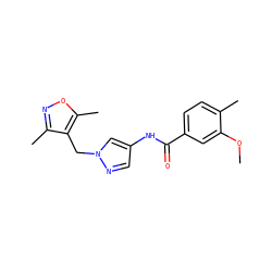 COc1cc(C(=O)Nc2cnn(Cc3c(C)noc3C)c2)ccc1C ZINC000115731640