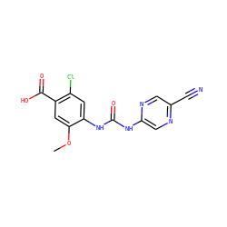 COc1cc(C(=O)O)c(Cl)cc1NC(=O)Nc1cnc(C#N)cn1 ZINC000063298427