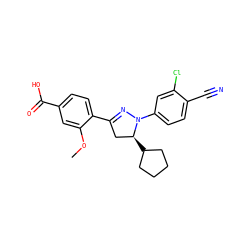 COc1cc(C(=O)O)ccc1C1=NN(c2ccc(C#N)c(Cl)c2)[C@@H](C2CCCC2)C1 ZINC000058575004
