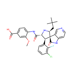 COc1cc(C(=O)O)ccc1NC(=O)[C@@H]1N[C@@H](CC(C)(C)C)[C@@]2(C(=O)Nc3ccncc32)[C@H]1c1cccc(Cl)c1F ZINC000103254056