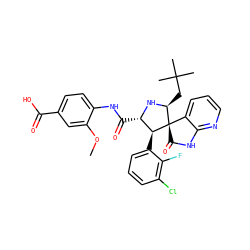 COc1cc(C(=O)O)ccc1NC(=O)[C@@H]1N[C@@H](CC(C)(C)C)[C@@]2(C(=O)Nc3ncccc32)[C@H]1c1cccc(Cl)c1F ZINC000103254040