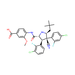 COc1cc(C(=O)O)ccc1NC(=O)[C@@H]1N[C@@H](CC(C)(C)C)[C@](C#N)(c2ccc(Cl)cc2F)[C@H]1c1cccc(Cl)c1F ZINC000096273105