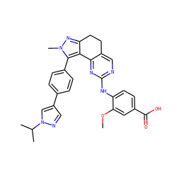 COc1cc(C(=O)O)ccc1Nc1ncc2c(n1)-c1c(nn(C)c1-c1ccc(-c3cnn(C(C)C)c3)cc1)CC2 ZINC000224947592