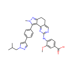 COc1cc(C(=O)O)ccc1Nc1ncc2c(n1)-c1c(nn(C)c1-c1ccc(-c3cnn(CC(C)C)c3)cc1)CC2 ZINC000224950267