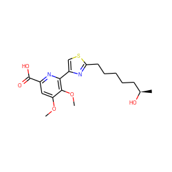 COc1cc(C(=O)O)nc(-c2csc(CCCCC[C@@H](C)O)n2)c1OC ZINC000001539152