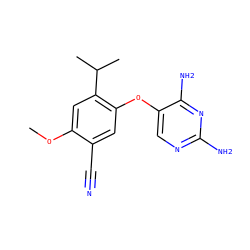 COc1cc(C(C)C)c(Oc2cnc(N)nc2N)cc1C#N ZINC000040950851