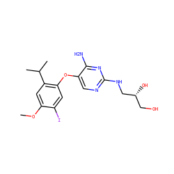 COc1cc(C(C)C)c(Oc2cnc(NC[C@H](O)CO)nc2N)cc1I ZINC000040953229