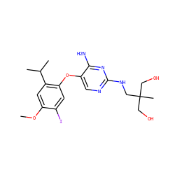 COc1cc(C(C)C)c(Oc2cnc(NCC(C)(CO)CO)nc2N)cc1I ZINC000040952984