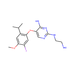 COc1cc(C(C)C)c(Oc2cnc(NCCN)nc2N)cc1I ZINC000040950871