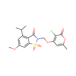 COc1cc(C(C)C)c2c(c1)S(=O)(=O)N(COc1cc(C)oc(=O)c1Cl)C2=O ZINC000013744331