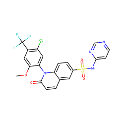 COc1cc(C(F)(F)F)c(Cl)cc1-n1c(=O)ccc2cc(S(=O)(=O)Nc3ccncn3)ccc21 ZINC000221993691