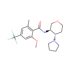 COc1cc(C(F)(F)F)cc(C)c1C(=O)N[C@H]1COCC[C@@H]1N1CCCC1 ZINC000118604033