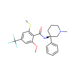 COc1cc(C(F)(F)F)cc(SC)c1C(=O)N[C@@]1(c2ccccc2)CCCN(C)C1 ZINC000068244597