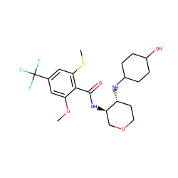 COc1cc(C(F)(F)F)cc(SC)c1C(=O)N[C@@H]1COCC[C@H]1NC1CCC(O)CC1 ZINC000118618068