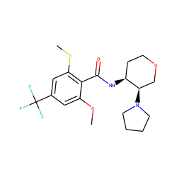COc1cc(C(F)(F)F)cc(SC)c1C(=O)N[C@H]1CCOC[C@H]1N1CCCC1 ZINC000118607882