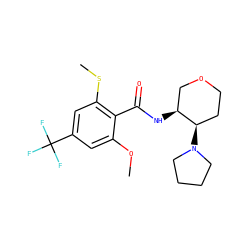 COc1cc(C(F)(F)F)cc(SC)c1C(=O)N[C@H]1COCC[C@H]1N1CCCC1 ZINC000118606244