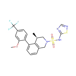 COc1cc(C(F)(F)F)ccc1-c1cccc2c1[C@@H](C)CN(S(=O)(=O)Nc1ncns1)C2 ZINC000147392239