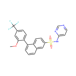 COc1cc(C(F)(F)F)ccc1-c1cccc2cc(S(=O)(=O)Nc3ccncn3)ccc12 ZINC000206127822