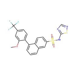COc1cc(C(F)(F)F)ccc1-c1cccc2cc(S(=O)(=O)Nc3ncns3)ccc12 ZINC000206121123