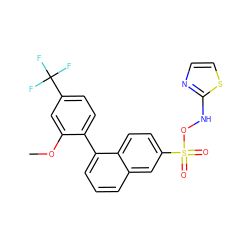 COc1cc(C(F)(F)F)ccc1-c1cccc2cc(S(=O)(=O)ONc3nccs3)ccc12 ZINC000261077163