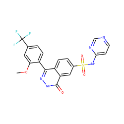 COc1cc(C(F)(F)F)ccc1-c1n[nH]c(=O)c2cc(S(=O)(=O)Nc3ccncn3)ccc12 ZINC000215520737
