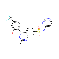 COc1cc(C(F)(F)F)ccc1-c1nc(C)nc2cc(S(=O)(=O)Nc3ccncn3)ccc12 ZINC000225103590