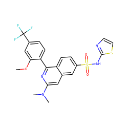 COc1cc(C(F)(F)F)ccc1-c1nc(N(C)C)cc2cc(S(=O)(=O)Nc3nccs3)ccc12 ZINC000225056258