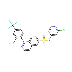 COc1cc(C(F)(F)F)ccc1-c1nccc2cc(S(=O)(=O)Nc3cc(Cl)ncn3)ccc12 ZINC000225122069