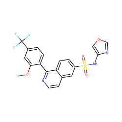 COc1cc(C(F)(F)F)ccc1-c1nccc2cc(S(=O)(=O)Nc3cocn3)ccc12 ZINC000215518077