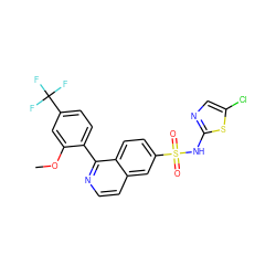 COc1cc(C(F)(F)F)ccc1-c1nccc2cc(S(=O)(=O)Nc3ncc(Cl)s3)ccc12 ZINC000225110884