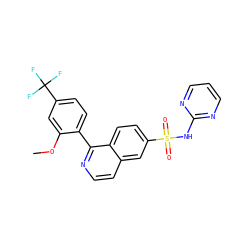 COc1cc(C(F)(F)F)ccc1-c1nccc2cc(S(=O)(=O)Nc3ncccn3)ccc12 ZINC000206105620