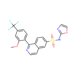 COc1cc(C(F)(F)F)ccc1-c1nccc2cc(S(=O)(=O)Nc3ncco3)ccc12 ZINC000225122855