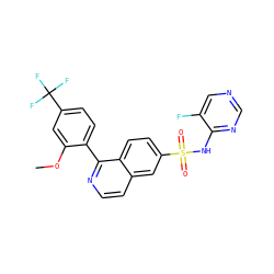 COc1cc(C(F)(F)F)ccc1-c1nccc2cc(S(=O)(=O)Nc3ncncc3F)ccc12 ZINC000206105451