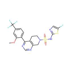 COc1cc(C(F)(F)F)ccc1-c1ncnc2c1CCN(S(=O)(=O)Nc1ncc(F)s1)C2 ZINC000146886363