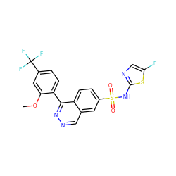 COc1cc(C(F)(F)F)ccc1-c1nncc2cc(S(=O)(=O)Nc3ncc(F)s3)ccc12 ZINC000215506263