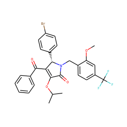 COc1cc(C(F)(F)F)ccc1CN1C(=O)C(OC(C)C)=C(C(=O)c2ccccc2)[C@@H]1c1ccc(Br)cc1 ZINC000169349418