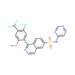 COc1cc(C(F)F)c(Cl)cc1-c1nccc2cc(S(=O)(=O)Nc3ccncn3)ccc12 ZINC000215518770
