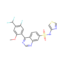 COc1cc(C(F)F)c(F)cc1-c1ncnc2cc(S(=O)(=O)Nc3cscn3)ccc12 ZINC000215522515